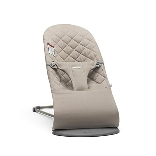 BabyBjörn Bouncer Bliss, Sand Gray, Cotton | 2-in-1 Adjustable Baby Bouncer Seat and Toddler Chair, Newborn to Toddler (8-29 lbs), 4 positions, Lightweight & Portable