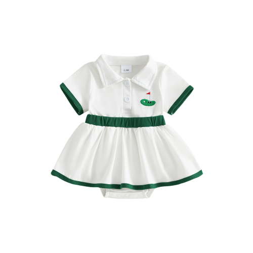 BemeyourBBs Newborn Baby Girl Golf Outfits Infant Girls Summer Clothes Romper Dress Half Button Collared Short Sleeve Bodysuit Dress