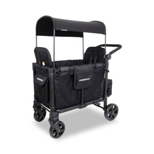 WONDERFOLD W2 Elite Pro Wagon Stroller - Jet Black: All-Terrain Tires, 5-Point Harness, Aluminum Frame, 200 lb Capacity