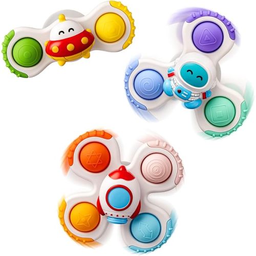 Rocket Suction Cup Spinner Baby Bath Toys for Kids Ages 1-3 | Sensory Fidget Spinning Toys , Safe Airplane Window Car Travel Essentials for 1 Year Old Boy Girl Christmas Birthday Gifts