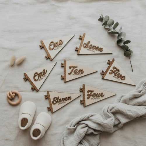 Flag Milestone | pennant Birth Announcement | Modern Milestones | Baby Shower gift | Boho Baby | Wooden Milestone | Newborn | Pregnancy