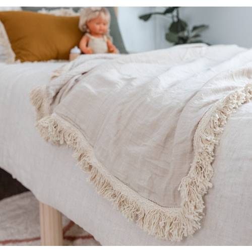 Organic Muslin Baby Swaddle Blanket: Bone Cotton Fringe