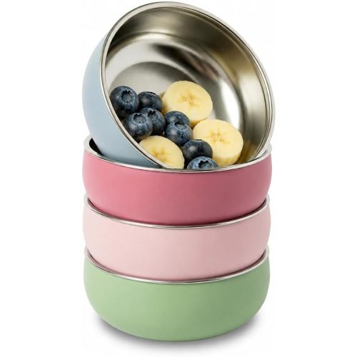 Monkey Proof™ Non-Toxic Stainless Steel Child Bowl 5” with Non-Slip Silicone Shell, Multi-color, (Set of 4 bowls) Unbreakable, Mess Free Feeding for Babies, Toddlers, Kids, BPA free