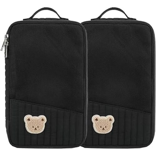 Baby Diaper Bag Organizer Pouches - 2 Pack Waterproof Pod Hanging Diaper Bag Cute Rabbit Bear Mesh Bag Reusable, Washable or Baby Cloth Diapers (Black)