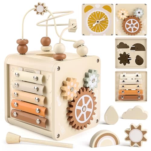 Vanplay Montessori Toys for 1+ Year Old Girls Boy Gifts, Wooden Sensory Activity Cube for Babies 12-18 Months, Learning Educational Toys 1 2 3 Year Old First Birthday Gifts for Toddler 1-3