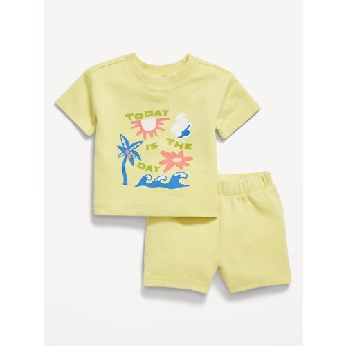 French-Terry Graphic Top and Shorts Set for Baby