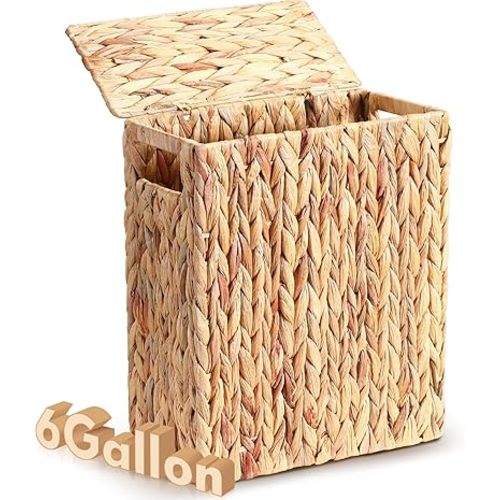 Vesici 6 Gallon Wicker Waste Basket with Lid Wicker Trash Can with Built-in Handles Handwoven Garbage Can for Bedroom, Bathroom, Kitchen, and Office