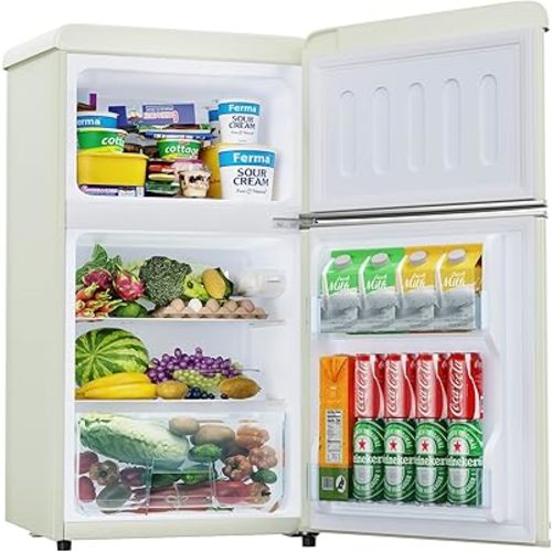 Mini Fridge with Freezer Quiet: 3.2 Cu.Ft Mini Refrigerator with 2 Doors - Compact Small Refrigerator - for Bedroom Dorm Office Apartment Fridge - White