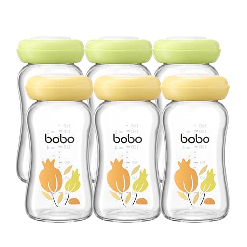 YOHKOH Glass Breast Milk Storage Bottles - 100% Leak-Proof, BPA-Free Breastmilk Storage Containers, Freezer & Dishwasher Safe, Ideal for Nursing Mothers (Multicolor1, 5.4oz (Pack of 6))
