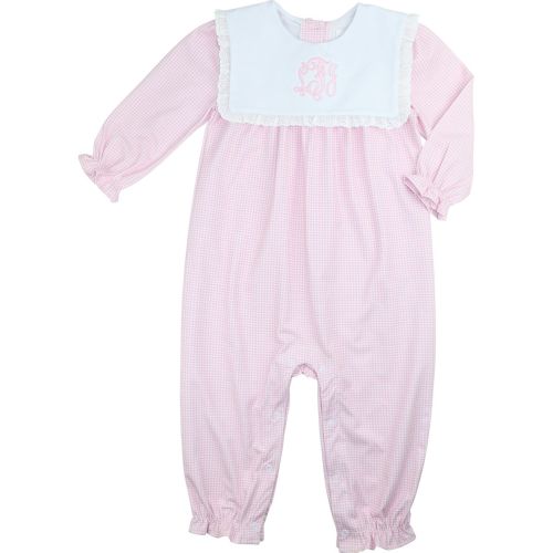 Pink Gingham Knit Square-Collar Long Bubble for Baby | Cecil & Lou