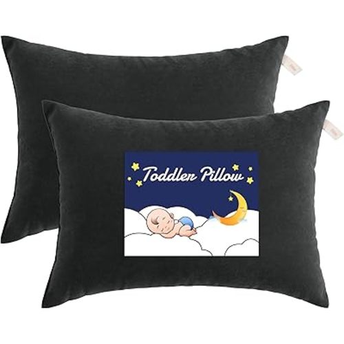 NTBAY Toddler Pillows, Down Alternative 13"x18" Pillow, Machine Washable - Soft and Breathable Travel Small Pillows for Sleeping, Ideal for Daycare, Crib, Cot, Black