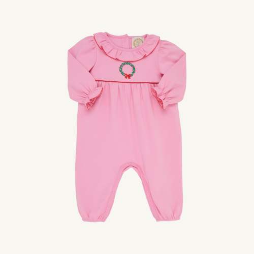 Long Sleeve Ramona Ruffle Romper - Hampton Hot Pink & Wreath