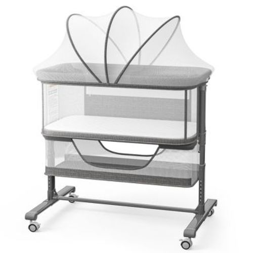Kinder King Portable Baby Bassinet with Wheels, All-Mesh Bedside Sleeper, Newborn Crib with Removable Mattress, Dark Gray