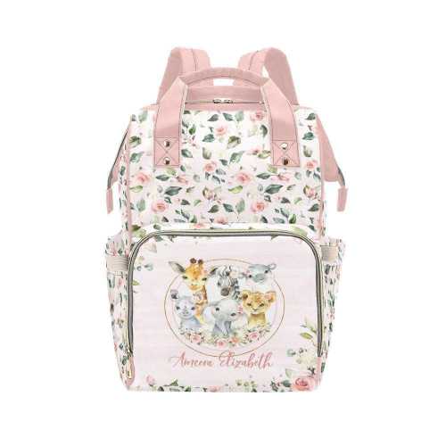 Personalized Floral Safari Diaper Backpack - Monogrammed Baby Bag