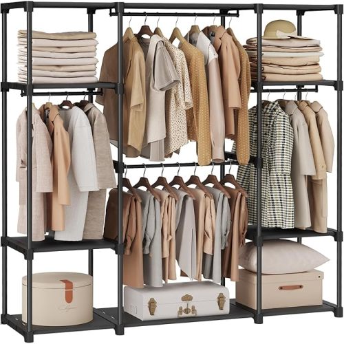 SONGMICS Portable Closet, Freestanding Closet Organizer, Clothes Rack with Shelves, Hanging Rods, Storage Organizer, for Cloakroom, Bedroom, 44.1 x 16.9 x 65 Inches, Black URYG24BK