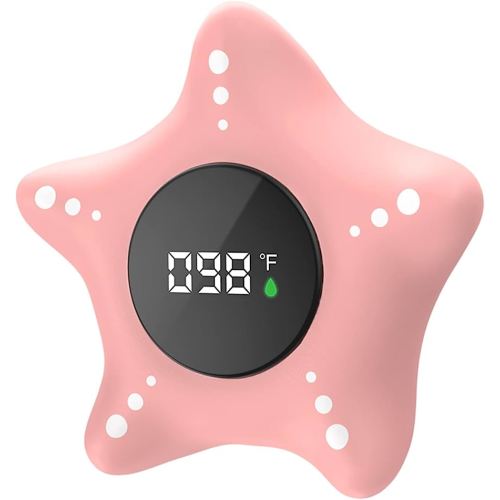 Baby Bath Thermometer Safety, Auto On & Off Bathtub Thermometer Floating Toy, Digital Bathing Water Temperature Warning, Pink Sea Star Shape
