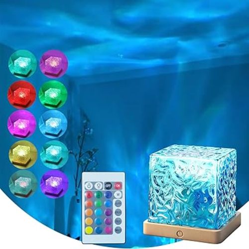 Ocean Lamp Water Light Projector - Water Ripple Projector Light Cube Aurora Northern Lights Wave Ripple Night Light for Bedroom (16 Colors)
