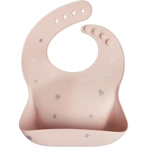 mushie Silicone Baby Bib | Adjustable Fit Waterproof Bibs (Daisy)