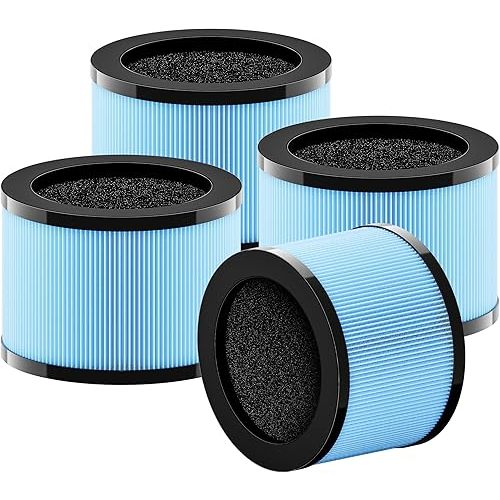 Improvedhand MK01&MK06 Filter Replacement Compatible with AROEVE MK01 & MK06, ToLife TZ-K1, Kloudi DH-JH01 Air Purifier, 4-in-1 Filtration, H13 True HEPA & Activated Carbon Filter,Blue, Pack of 4