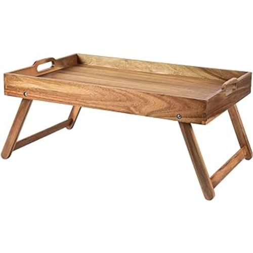 JRENINET Extra Large Acacia Wood Folding Bed Table Tray for Eating, Breakfast in Bed, Laptop Desk, and Snack Serving – Perfect for Sofa and Bed Use