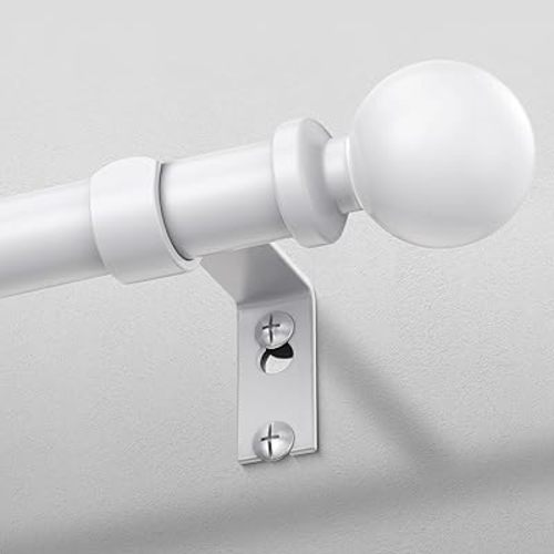 White Curtain Rod 36-91 Inch, 1 Inch Adjustable Heavy Duty Curtain Rods for Windows, Decorative Modern Window Treatment Rods, Telescopic Splicing Metal Drapery Pole, Easy Installation