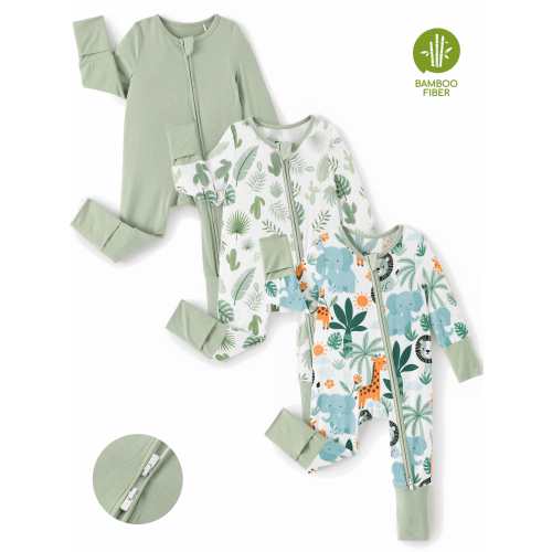 PatPat Baby Girl Pajamas Viscose from Bamboo 2-Way Zip Fold-Over Foot Cuffs 3Pack Baby Sleepers