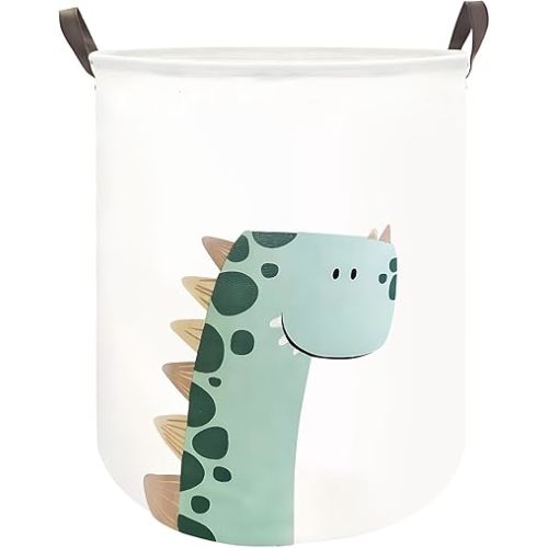 Mziart Kids Laundry Basket for Girls Boys, Cute Baby Laundry Hamper Waterproof Collapsible Large Storage Basket Nursery Toy Bin Home Decor Gift Baskets for Bathroom Bedroom 19.7 Inch (Green Dinosaur)