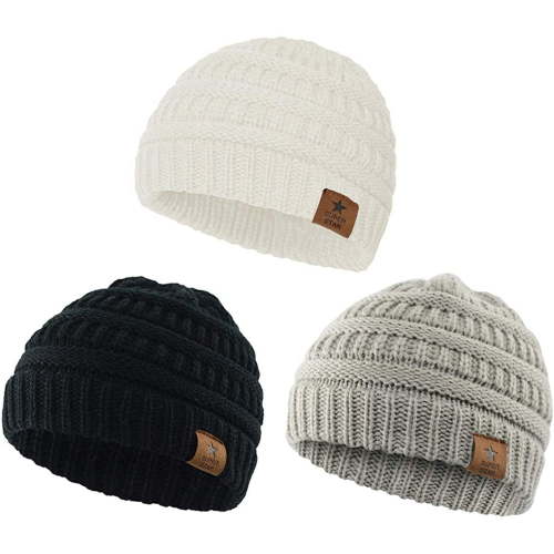 Zando Baby Beanies Infant Toddler Winter Hat Soft Warm Knit Hats Caps for Boys and Girls White & Black & Light Grey 6-36 Months
