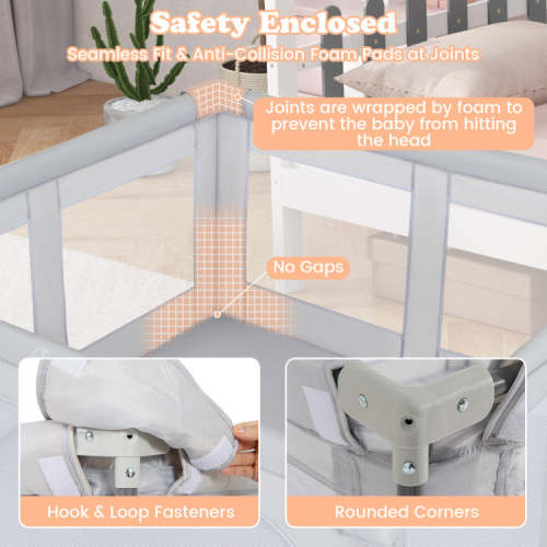 Large Baby Playpen BPA-Free Foldable Toddlers Safety Fence Play Yard With Zipper Gate-S