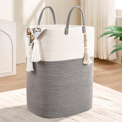Ktinnead Woven Laundry Basket,Cotton Rope Laundry Hamper Sorters,80L Versatile Storage for Dirty Clothes,Toys,and Blankets in Bathroom,Nursery,and Living Room