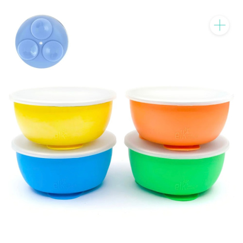 Stainless Steel Bowl with Silicone Suction Sleeve + Lids