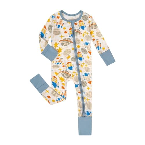 Teach Leanbh Unisex Baby Bamboo Viscose Pajamas with Mittens and Feet Cuffs 2 Way Zipper Long Sleeve Romper Sleep and Play