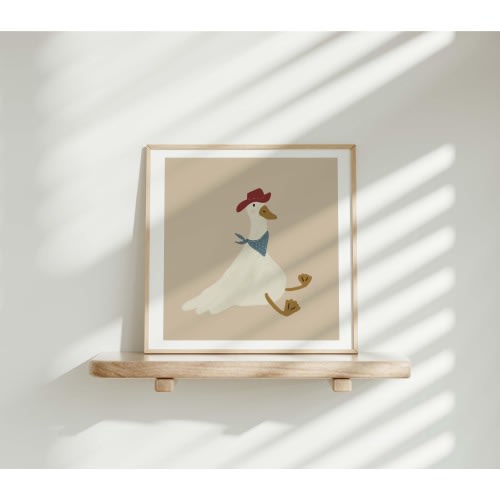 Silly Goose Wall Art, Cowboy Nursery Decor, Goose with Red Cowboy Hat, Farm Animal Printable, Vintage Cowboy Print, Boys Room Decor