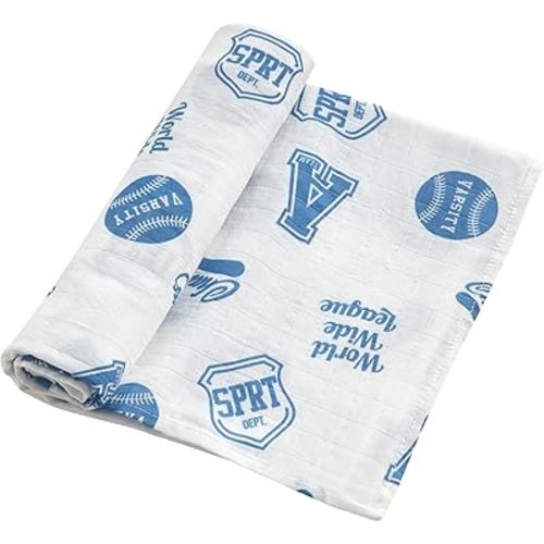 Baby Muslin Swaddle Blanket, 47 x 47 Inches Soft Breathable Swaddle Blanket for Newborns, Lightweight Receiving Blanket, Classic Baseball