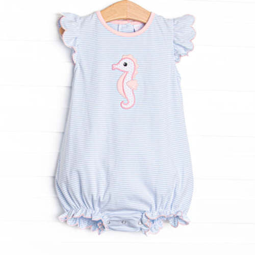 Hold Your Seahorses Applique Ruffle Bubble, Blue Stripe – Stitchy Fish