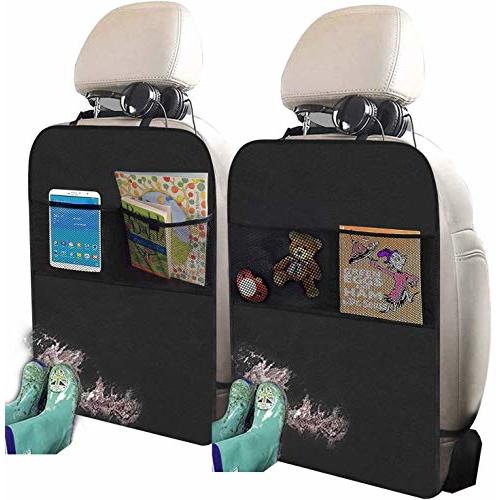 Kick Mats with Organizer - 2 Pack Backseat Protector Seat Covers for Your Car, SUV, Minivan or Truck Seats - Vehicle Back Seat Kids Safety Accessories - Universal Fit Automotive Interior Protectors