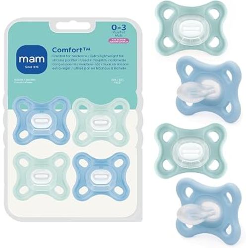MAM Comfort Baby Pacifier 0-3 Mths Lightweight One-Piece Silicone 4 Pack