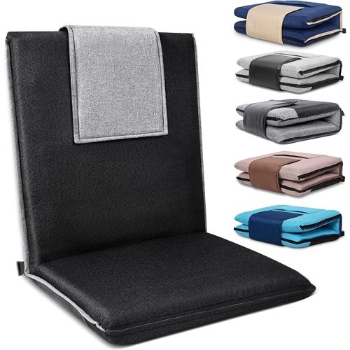 Floor Chair with Back Support 14-Position Adjustable Floor Chair Portable Ground Seating for Adults & Kids Foldable Meditation Seat with Japanese KOYO Bearings & Washable Linen Cover (Black)