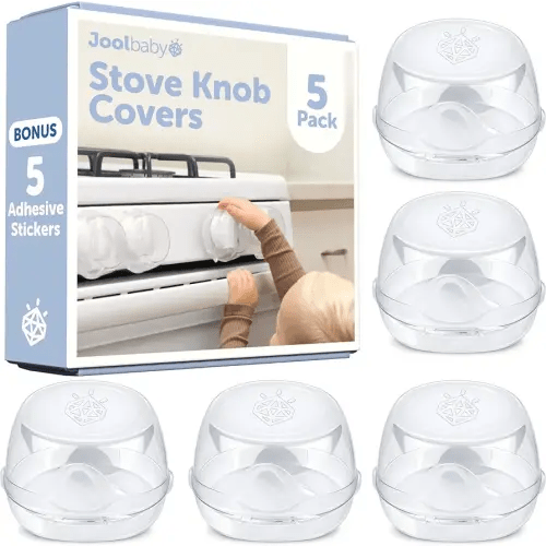 Jool Baby Clear Stove Knob Covers (5 Pack) Child Safety Guards, Durable Design - Baby Proof