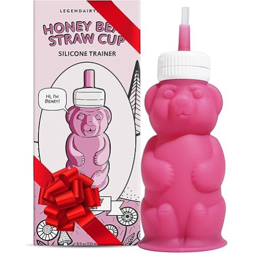 Legendairy Milk Honey Bear Straw Cup Silicone for Babies (Green), 8 oz. Dishwasher Safe, Food Grade Silicone, Honeybear Sippy Cup for Ages 4+ Months