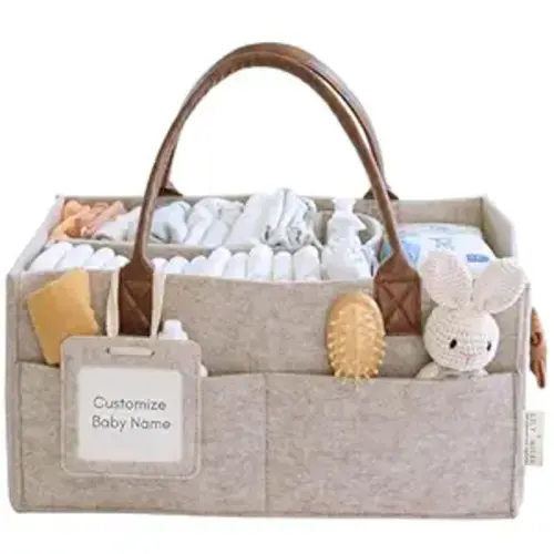 Lily Miles Baby Diaper Caddy Organizer, Nursery Storage Basket for Newborn Essentials, Neutral Gift for Baby Shower, Registry Must-Have, Car Organizer for Diapers and Wipes - Sand, Large