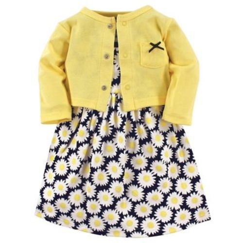 Hudson Baby Infant and Toddler Girl Cotton Dress and Cardigan 2pc Set, Daisy, 0-3 Months