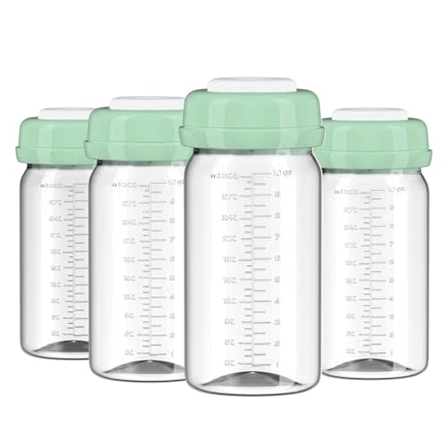 4pcs Breast Milk Storage Bottles 10oz/300ml Compatible with Spectra S1 S2 9 Plus,Motif Luna/Ameda MYA/Bellababy Pumps, Wide-Neck Container for Momcozy 22oz Portable Cooler, PP Material