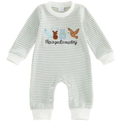 Bagilaanoe Infant Baby Boy Long Sleeve Romper Jumpsuit Pants Mallard Duck Waffle Knit Outfit Fall One Piece Clothes