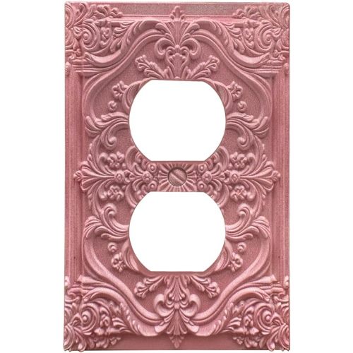 Decorative Outlet Covers Pink Flower Elegant 3D Floral Embossed 1 Gang Duplex Light Switch Cover Plate Unique Wall Plate Electrical Switch Plate Covers for Bedroom Home Decor