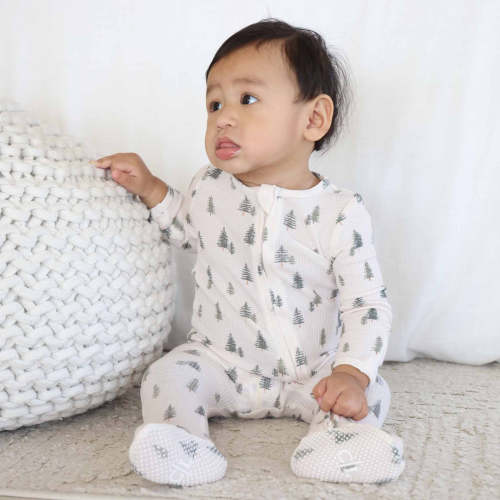 Evergreen Bamboo Waffle Zipper Footie