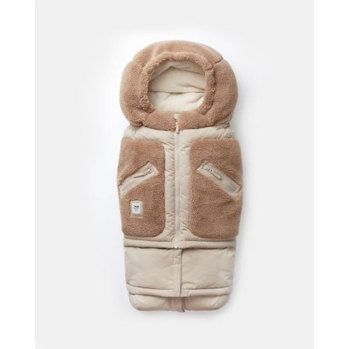 7AM Enfant Stroller & Carseat Footmuff - Adjustable Winter Car Seat & Stroller Zipper Blanket for Boy & Girl, Multi Purpose Fleece Lined Warm Hooded Sleeping Bag for Baby (Oat, Applique Cacao)