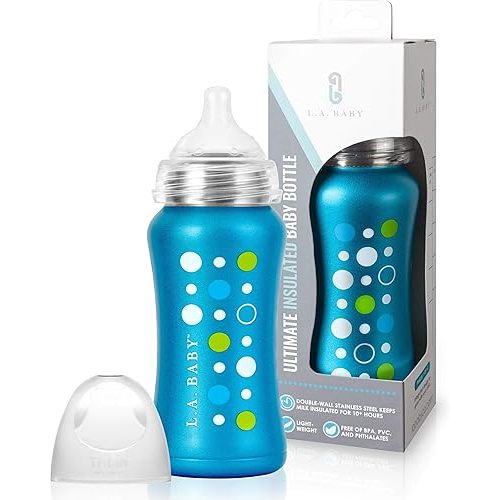Ultimate Stainless Steel Baby Bottle 9oz Insulated Baby Bottle | Insulate Milk for 10+ Hours | Non-Toxic Food-Grade Stainless Steel & Food-Grade Silicone Slow Flow Nipple | Leak-Free Design - Blue
