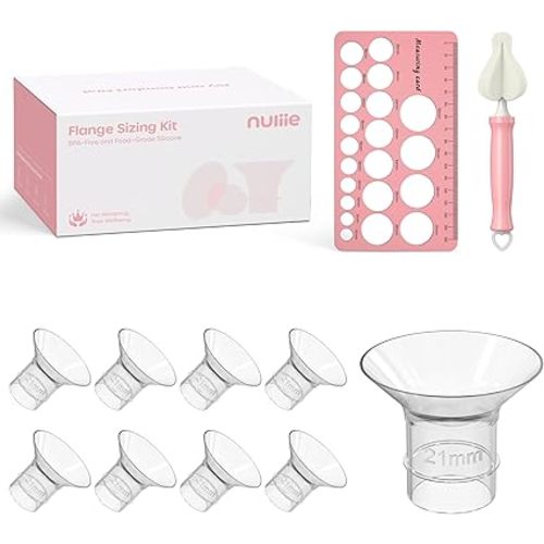 Nuliie 3-in-1 Flange Sizing Kit 13/15/17/19/21mm for 24mm Electric Double Breast Pump Flange/Shield, 10PCS Silicone Flange Inserts to Boost Pumping Efficiency & Comfort, BPA-Free Essential for Moms