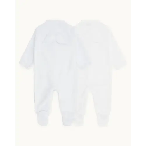 Set of 2 - Pointelle Angel Wing™ Sleepsuits - White & Blue | Marie-Chantal